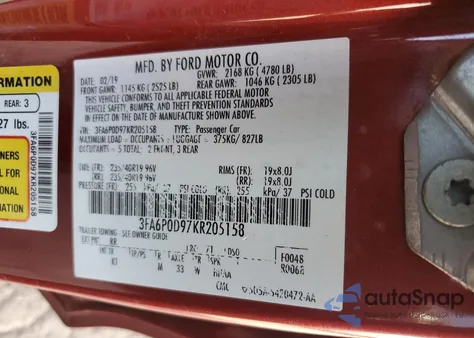 2019 Ford Fusion Titanium from USA, damaged, VIN 3FA6P0D97KR205158